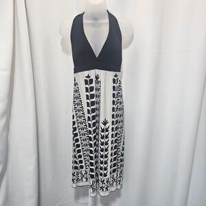 A-list by Wrapper Halter Midi Dress Black White Botanical Large y2k coquette